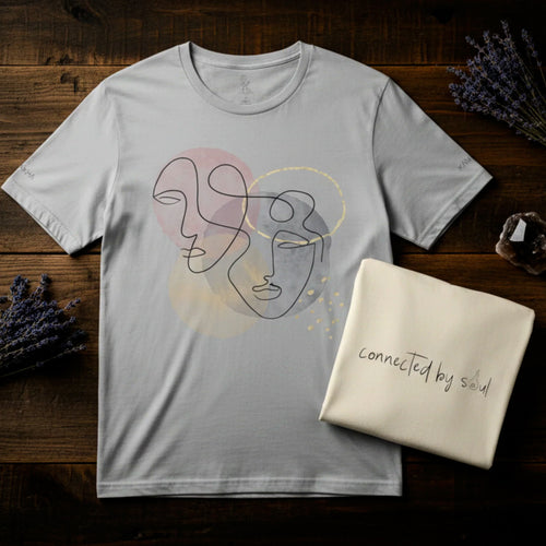 Connected by Soul art detail — invisible threads watercolor print on cotton